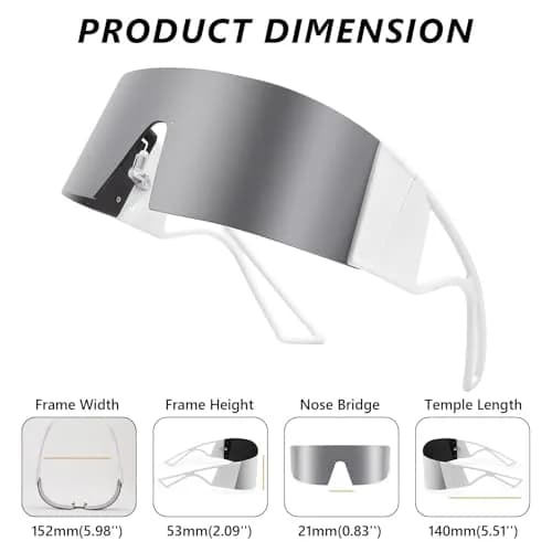 FEISEDY Futuristic Cyclops Visor Sunglasses White Frame/Sliver Mirror Lens | UV Protection thumbnail 5