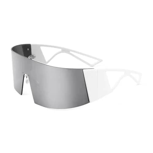 FEISEDY Futuristic Cyclops Visor Sunglasses White Frame/Sliver Mirror Lens | UV Protection thumbnail 1