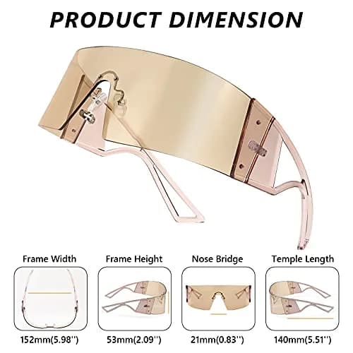 FEISEDY Futuristic Cyclops Visor Sunglasses for Men & Women | Oversized Shield Frame, Polarized Champagne Lens, 70mm thumbnail 4