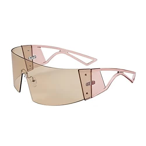 FEISEDY Futuristic Cyclops Visor Sunglasses for Men & Women | Oversized Shield Frame, Polarized Champagne Lens, 70mm thumbnail 1