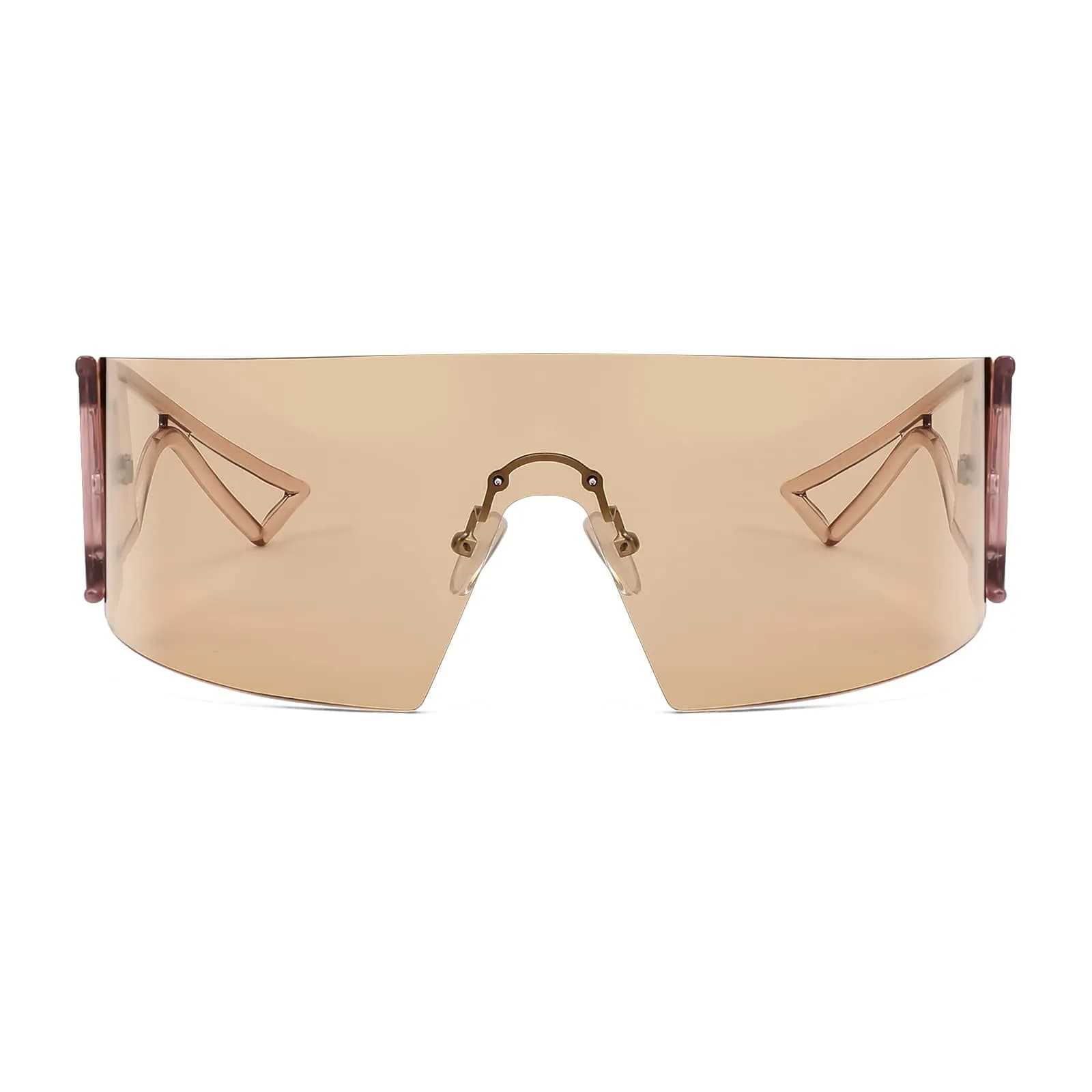FEISEDY Futuristic Cyclops Visor Sunglasses for Men & Women | Oversized Shield Frame, Polarized Champagne Lens, 70mm - view 2