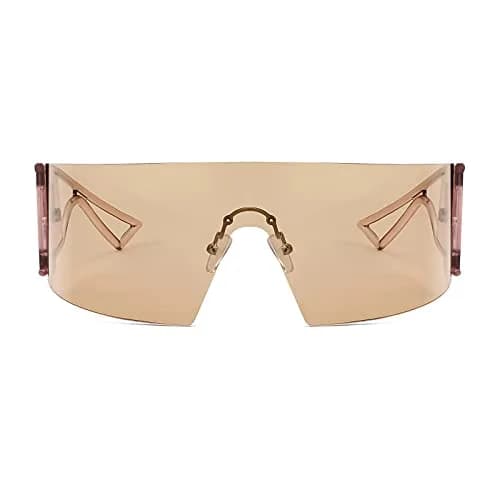 FEISEDY Futuristic Cyclops Visor Sunglasses for Men & Women | Oversized Shield Frame, Polarized Champagne Lens, 70mm thumbnail 2