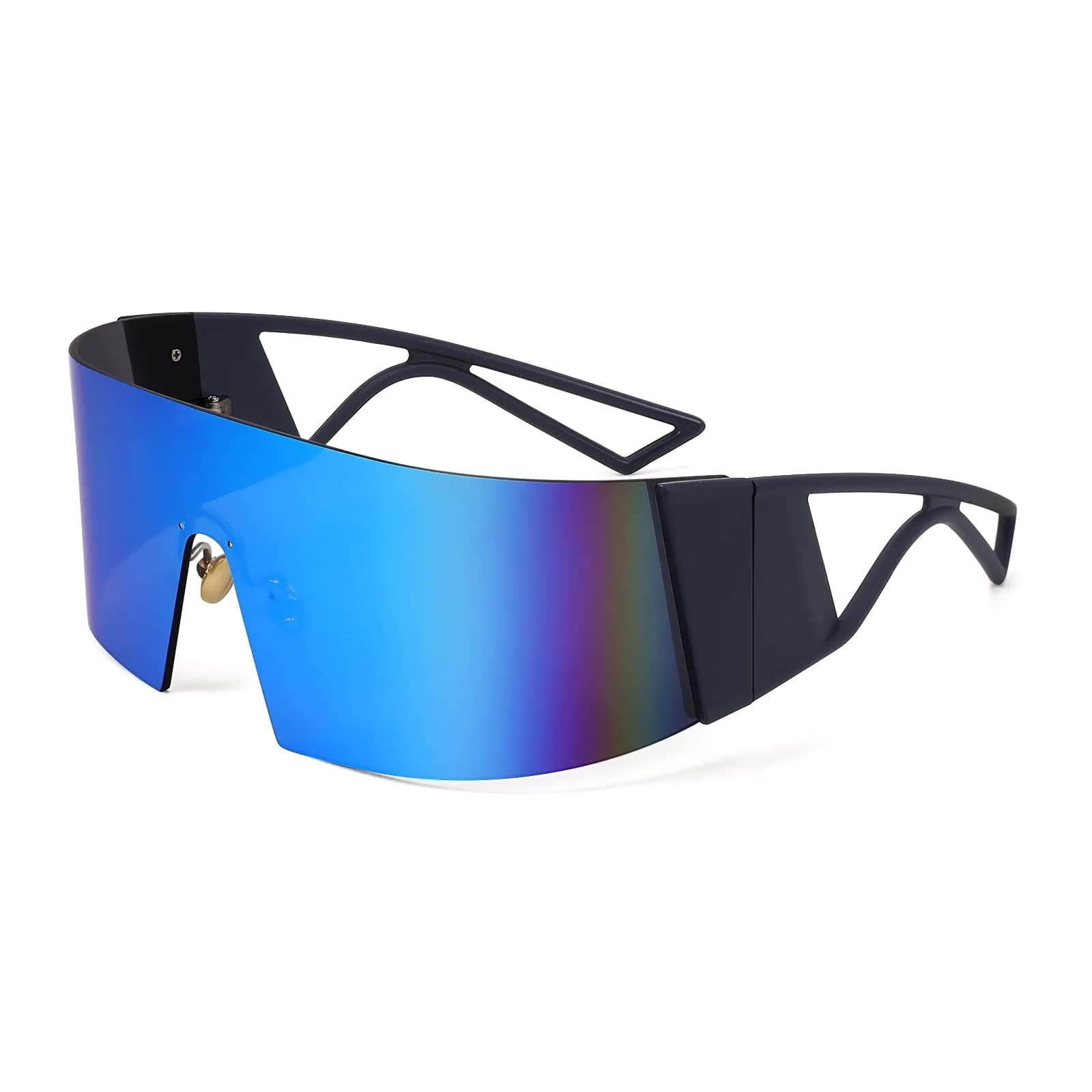 FEISEDY Futuristic Cyclops Visor Sunglasses for Men & Women, Oversized Shield with Blue Mirror Lens | UV Protection