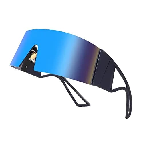 FEISEDY Futuristic Cyclops Visor Sunglasses for Men & Women, Oversized Shield with Blue Mirror Lens | UV Protection thumbnail 2