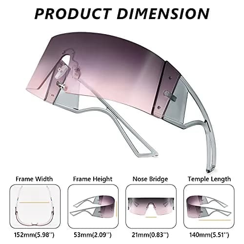FEISEDY Oversized Flat Top Wrap Sunglasses One Piece Goggles Purple Lens | 70mm (2.76") Lens Width thumbnail 4
