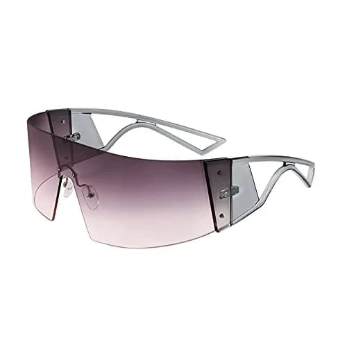 FEISEDY Oversized Flat Top Wrap Sunglasses One Piece Goggles Purple Lens | 70mm (2.76") Lens Width thumbnail 2