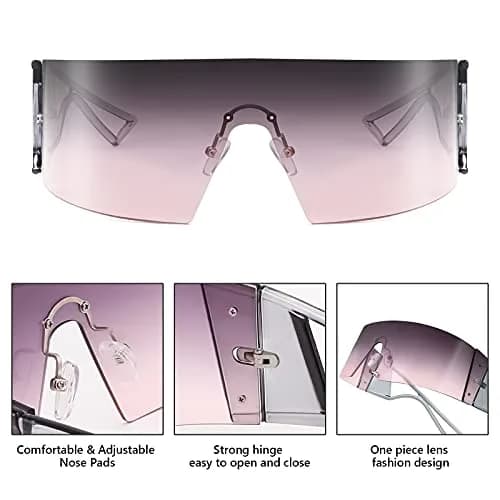 FEISEDY Oversized Flat Top Wrap Sunglasses One Piece Goggles Purple Lens | 70mm (2.76") Lens Width thumbnail 3