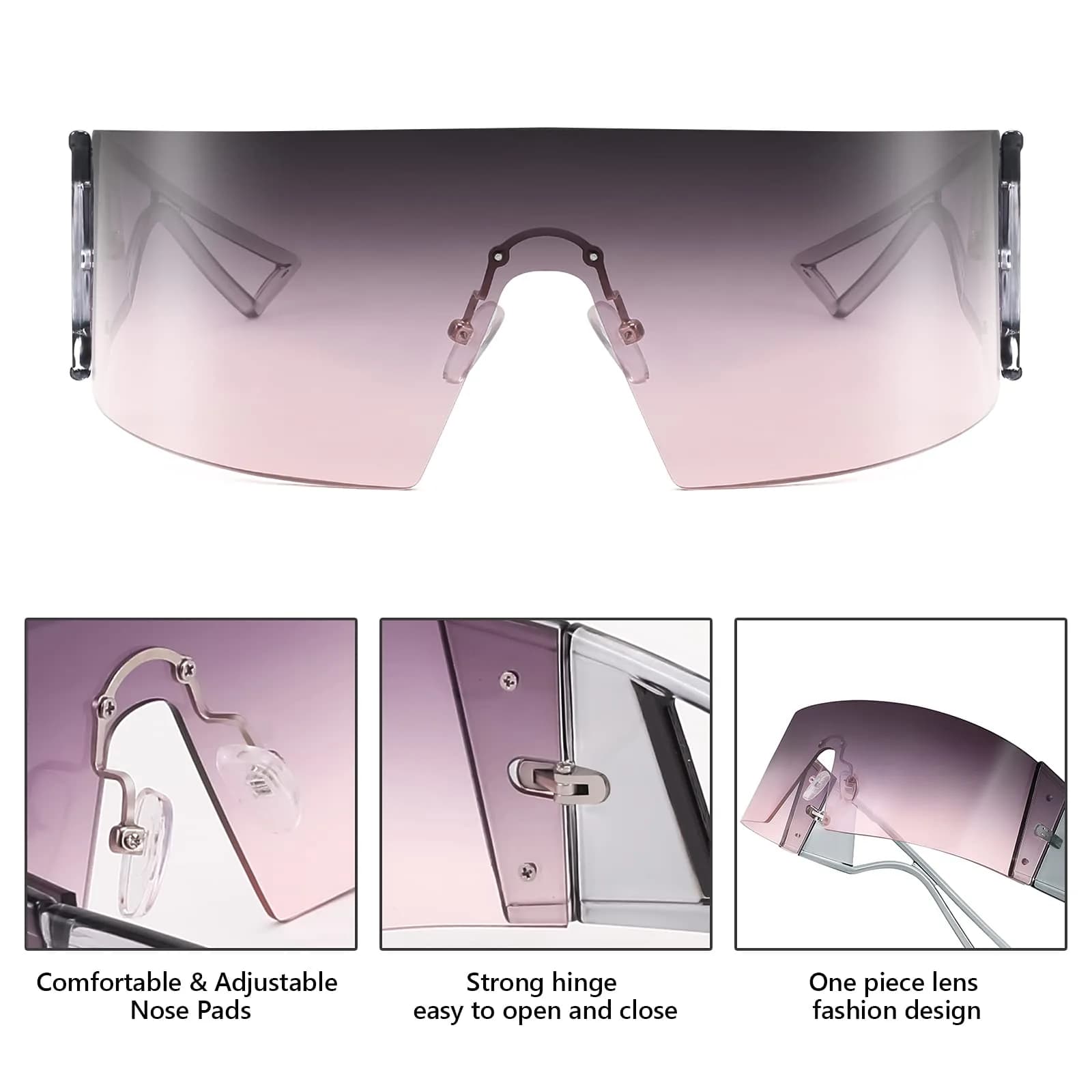 FEISEDY Oversized Flat Top Wrap Sunglasses One Piece Goggles Purple Lens | 70mm (2.76") Lens Width - view 3