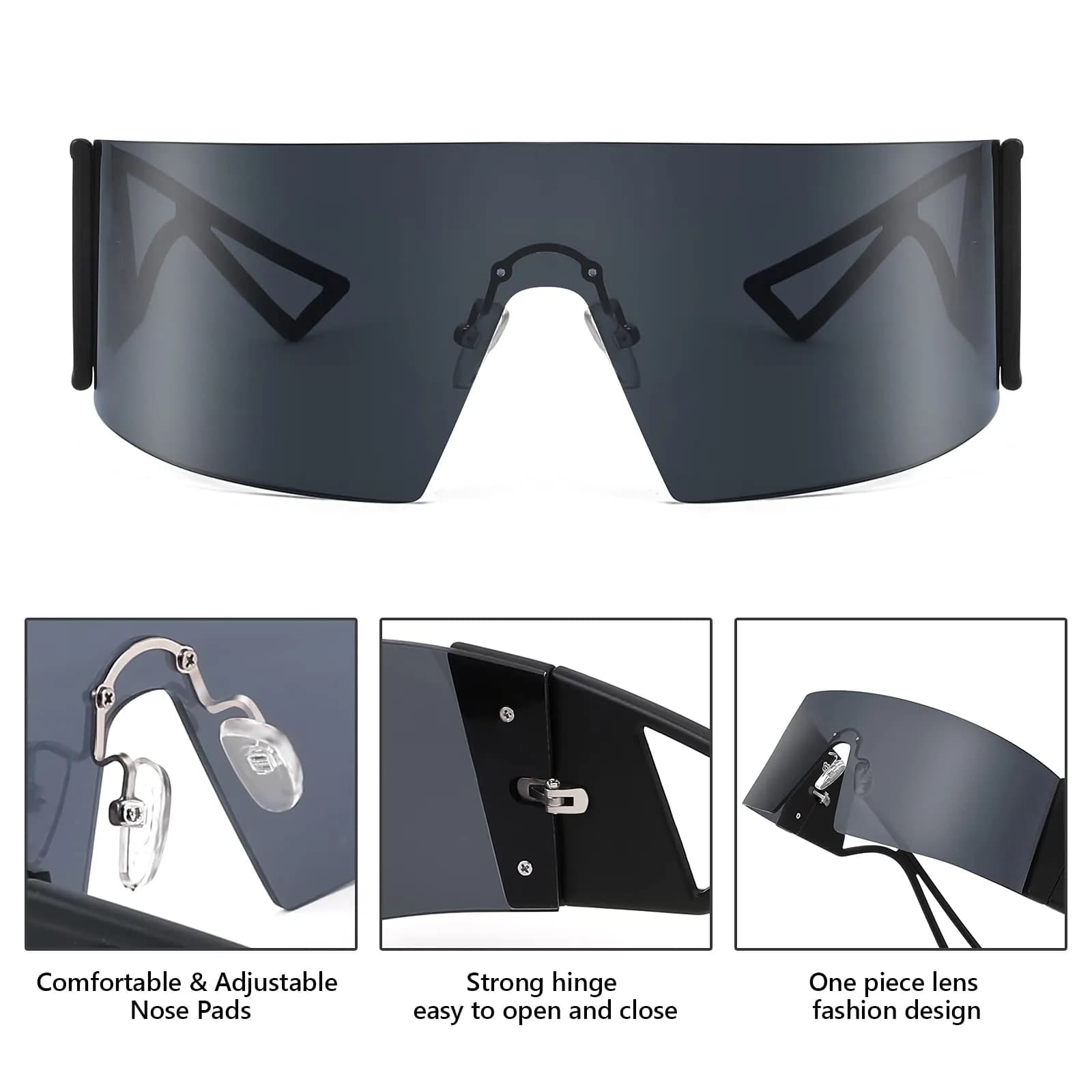 FEISEDY Cyclops Visor Sunglasses | Oversized Flat Top Punk Style - view 5
