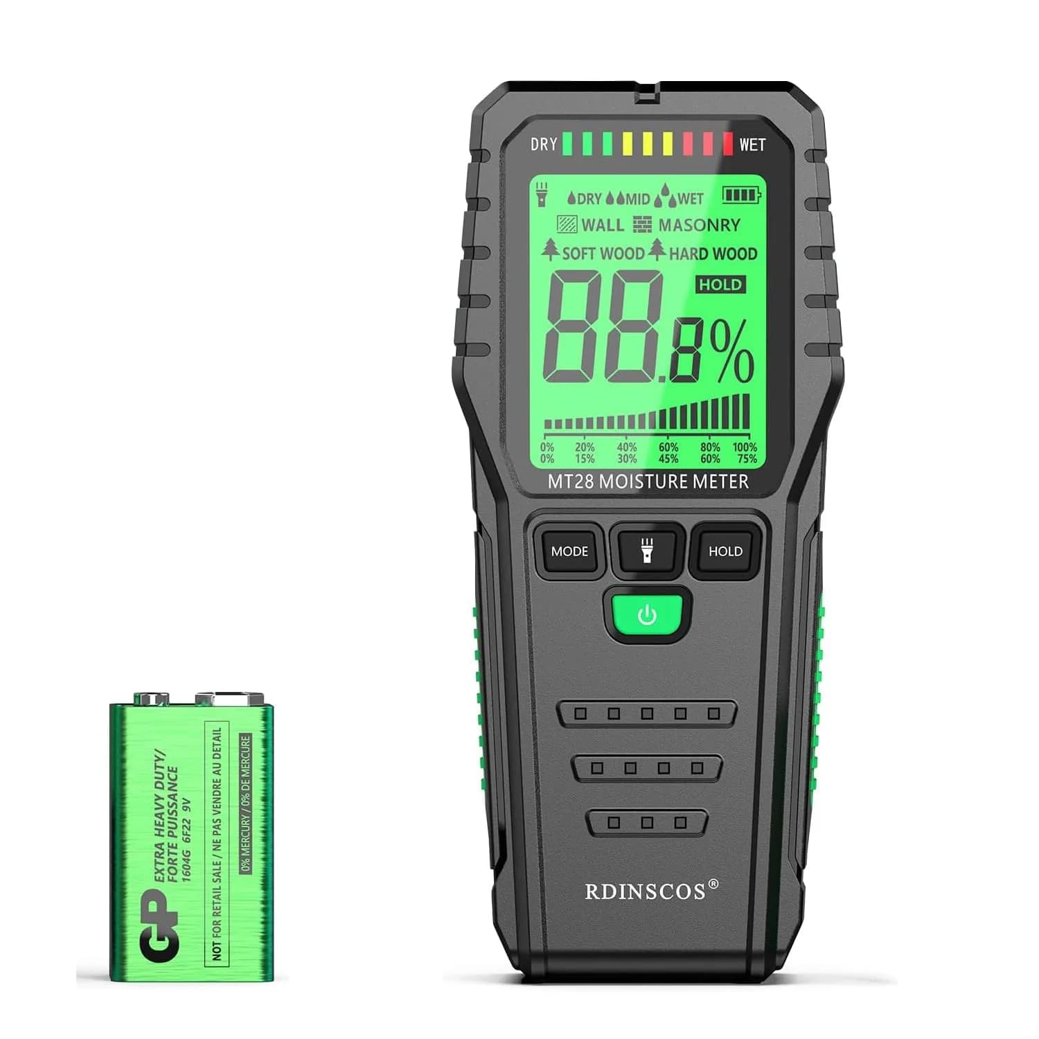 RDINSCOS Pinless Moisture Meter Digital Wall Moisture Detector with Flashlight | Measures Wood, Concrete, Drywall - main product image