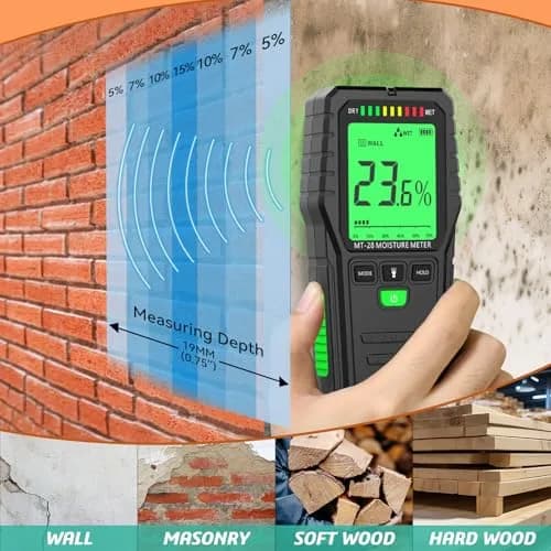 RDINSCOS Pinless Moisture Meter Digital Wall Moisture Detector with Flashlight | Measures Wood, Concrete, Drywall thumbnail 4