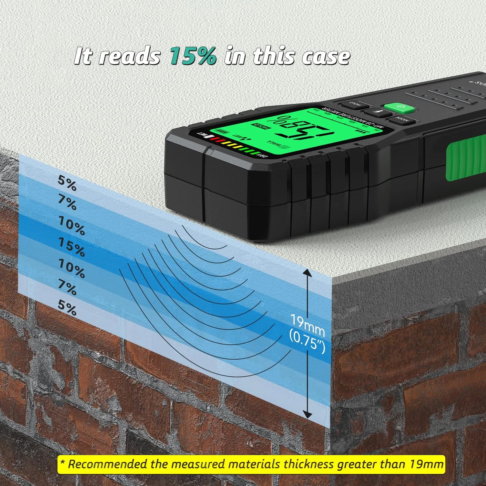 RDINSCOS Pinless Moisture Meter Digital Wall Moisture Detector with Flashlight | Measures Wood, Concrete, Drywall - view 5