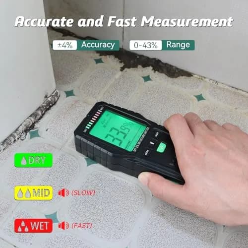 RDINSCOS Pinless Moisture Meter Digital Wall Moisture Detector with Flashlight | Measures Wood, Concrete, Drywall thumbnail 3