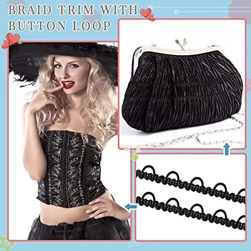 WILLBOND Black Gimp Braid Trim with Elastic Button Loop 1.2 cm (0.47 in) | 10 Yards for Sewing & Crafts thumbnail 6