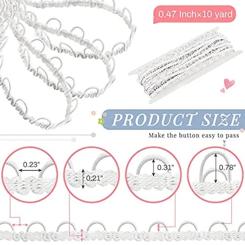 WILLBOND White Gimp Braid Trim with Elastic Button Loop 10 Yards | Sewing & Upholstery Embellishment thumbnail 2