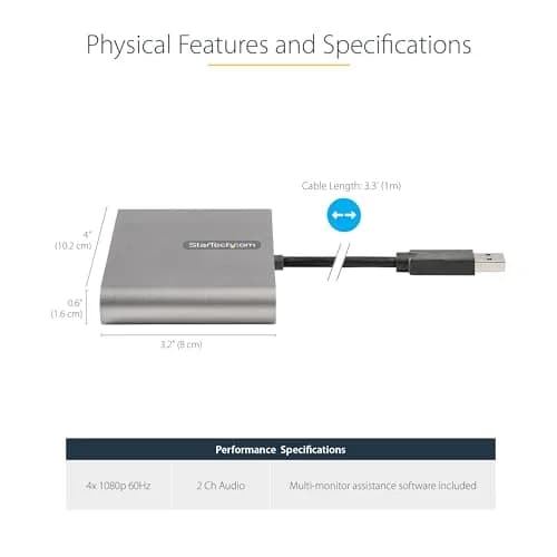 StarTech.com USB 3.0 to Quad HDMI Adapter 4K@60Hz 4-Port | Windows Compatible thumbnail 3