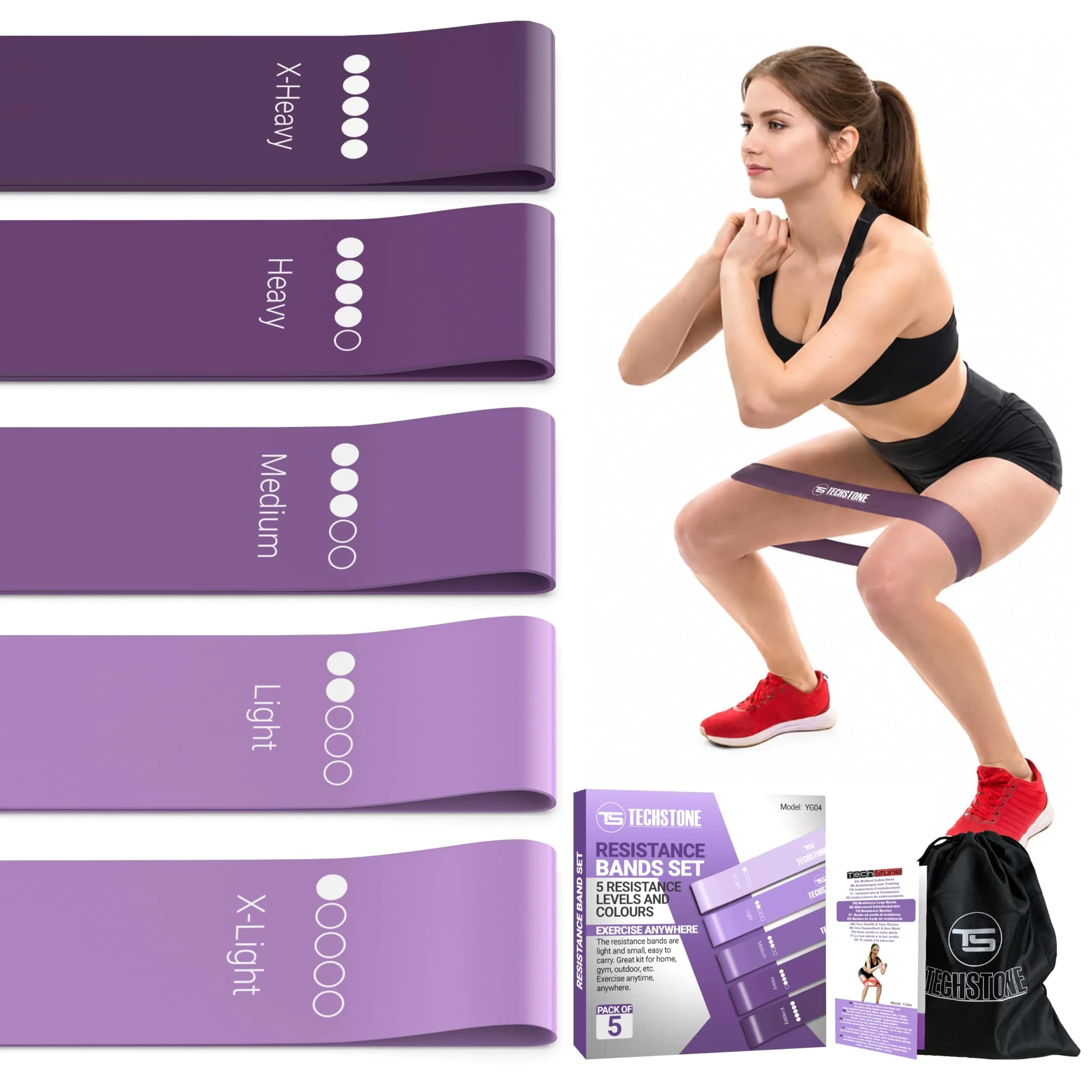 TechStone Resistance Bands Set – 5 Levels Loop Exercise Bands for Men & Women, Elastic Workout Bands for Home Gym, Training, Yoga & Fitness, Carry Bag Included (Purple)