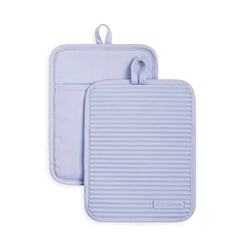 KitchenAid Ribbed Soft Silicone Pot Holder 2-Pack Set, Lavender Cream Purple, 18x23 cm (7"x9") | Heat Resistant Up to 500°F thumbnail 1