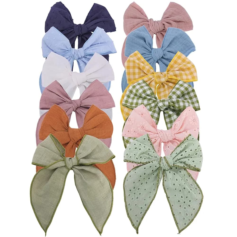 Sugarmelon Hair Clip Large Sailor Bow 12cm | Handmade Linen & Cotton, All Ages — Avocado Blue