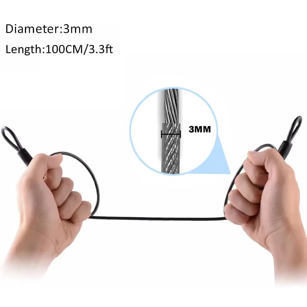 GOMRQING 3.3ft (100cm) 3mm Braided Steel Security Cable Lock (2 Pack) | Cut-Resistant & Weatherproof - view 3