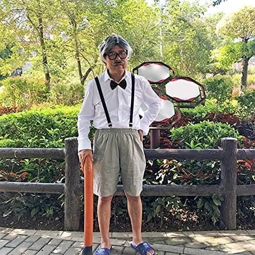 Yolyoo Old Man Costume Kit with Wig, Beard, Cane, Glasses, Suspenders & Bow Tie | One Size Fits Most thumbnail 6