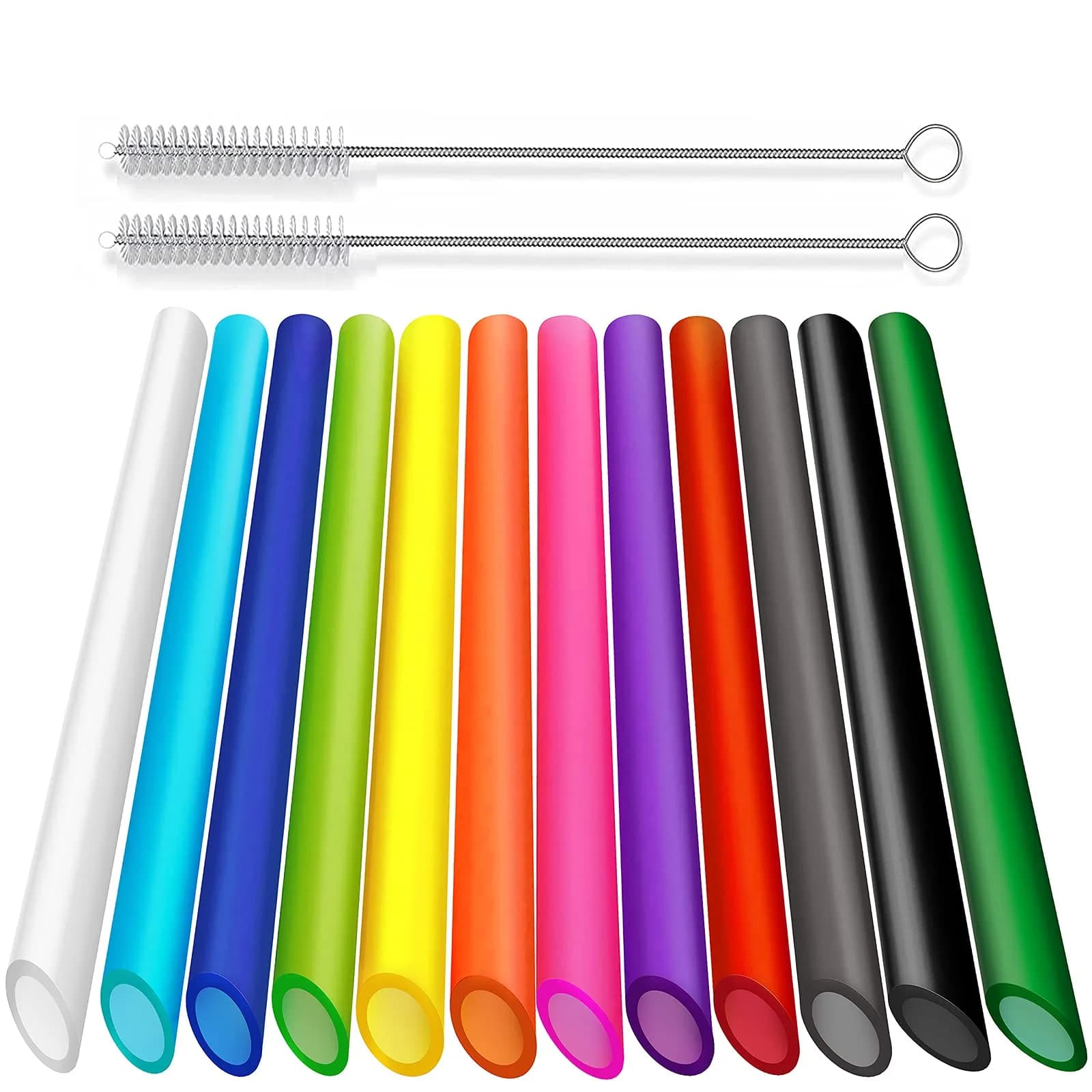ALINK 12 Pcs Reusable Boba Straws, 13-inch Extra Long Wide Smoothie Straws | Jumbo Diameter for Thick Drinks — Multicolor