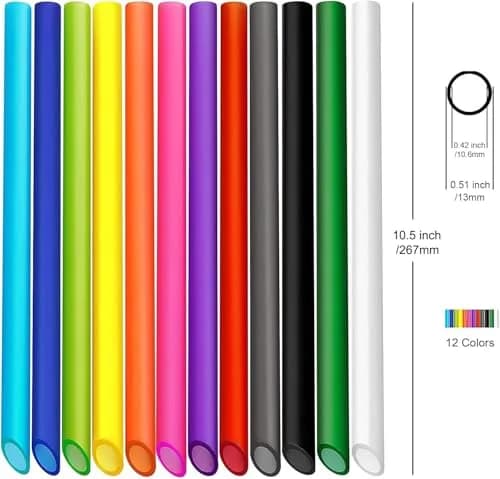 ALINK Reusable Boba Straws 10.5 Inch 13mm Wide 12 Pack | Angled Tips & 2 Cleaning Brushes thumbnail 2