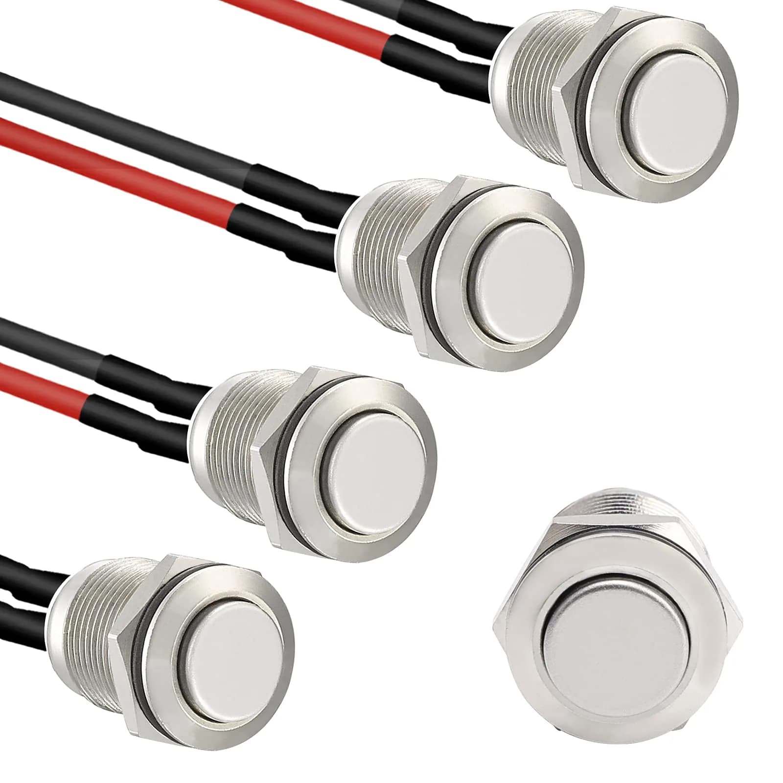 STARELO 5pcs 12mm Momentary Push Button Switch Silver Shell Waterproof 2A/12V DC | IP65 Stainless Steel