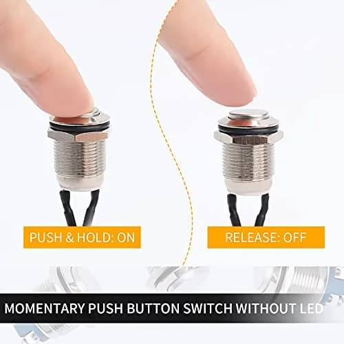 STARELO 5pcs 12mm Momentary Push Button Switch Silver Shell Waterproof 2A/12V DC | IP65 Stainless Steel thumbnail 4