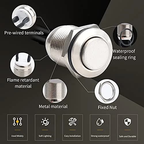 STARELO 5pcs 12mm Momentary Push Button Switch Silver Shell Waterproof 2A/12V DC | IP65 Stainless Steel thumbnail 5