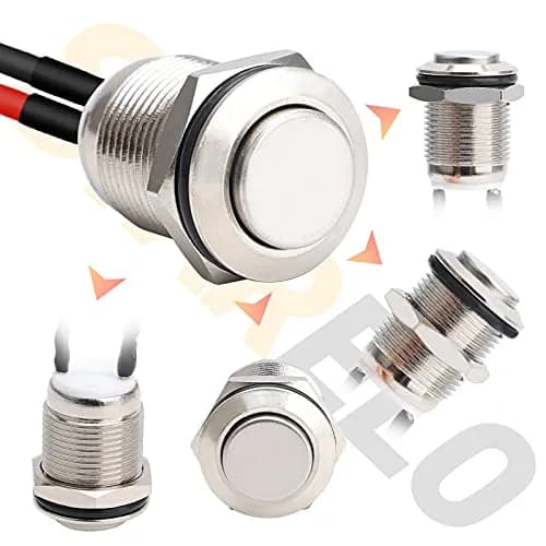 STARELO 5pcs 12mm Momentary Push Button Switch Silver Shell Waterproof 2A/12V DC | IP65 Stainless Steel thumbnail 2