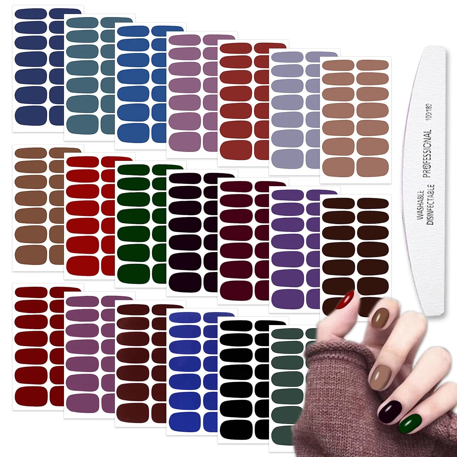 WOKOTO Dark Solid Color Series Nail Polish Strips 20 Sheets | Punk Rock Gel Nail Wraps for Women - main product image
