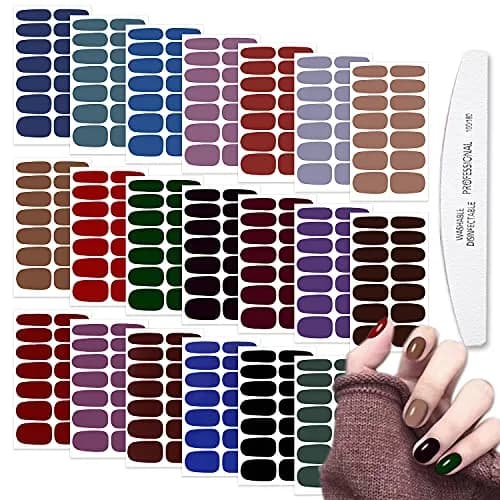 WOKOTO Dark Solid Color Series Nail Polish Strips 20 Sheets | Punk Rock Gel Nail Wraps for Women thumbnail 1