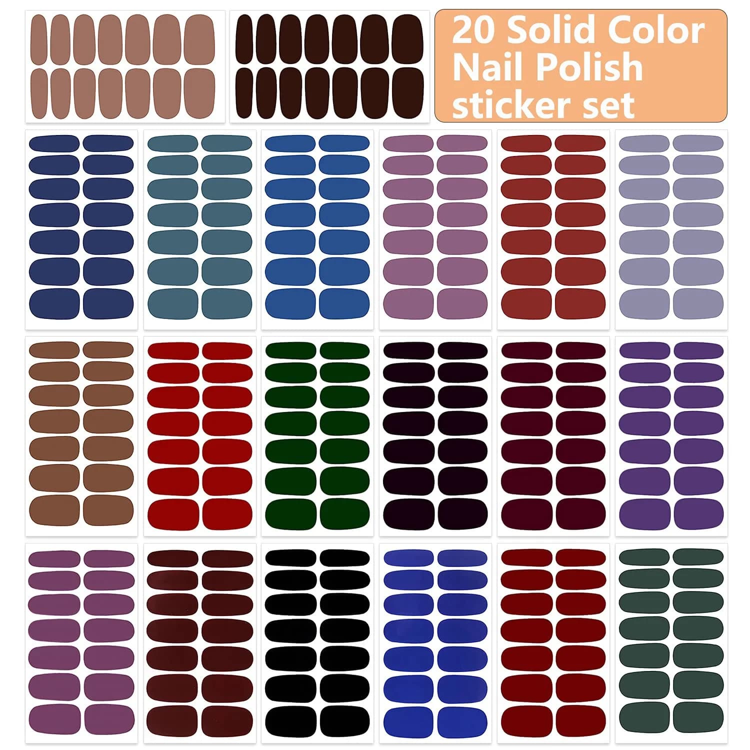 WOKOTO Dark Solid Color Series Nail Polish Strips 20 Sheets | Punk Rock Gel Nail Wraps for Women - view 2