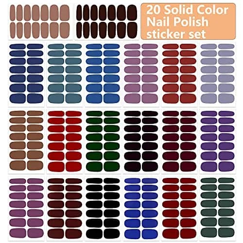 WOKOTO Dark Solid Color Series Nail Polish Strips 20 Sheets | Punk Rock Gel Nail Wraps for Women thumbnail 2