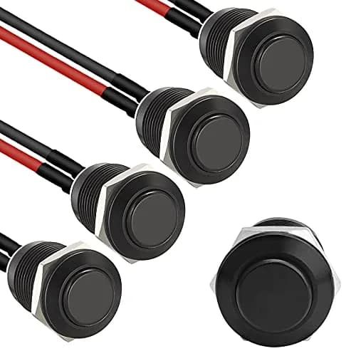 STARELO 5pcs 12mm Momentary Push Button Switch Black Shell | IP65 Waterproof, Aluminum Alloy, 2A/12V DC thumbnail 1