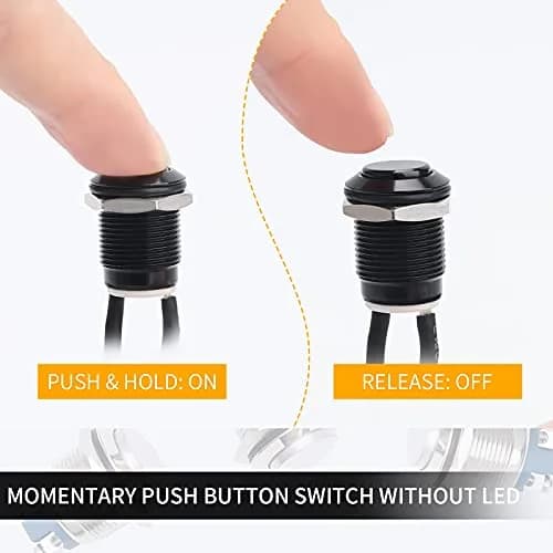 STARELO 5pcs 12mm Momentary Push Button Switch Black Shell | IP65 Waterproof, Aluminum Alloy, 2A/12V DC thumbnail 4