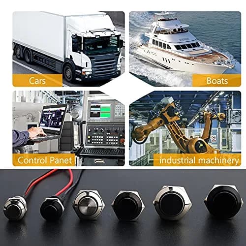 STARELO 5pcs 12mm Momentary Push Button Switch Black Shell | IP65 Waterproof, Aluminum Alloy, 2A/12V DC thumbnail 7