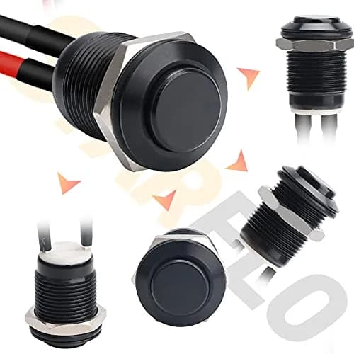 STARELO 5pcs 12mm Momentary Push Button Switch Black Shell | IP65 Waterproof, Aluminum Alloy, 2A/12V DC thumbnail 2