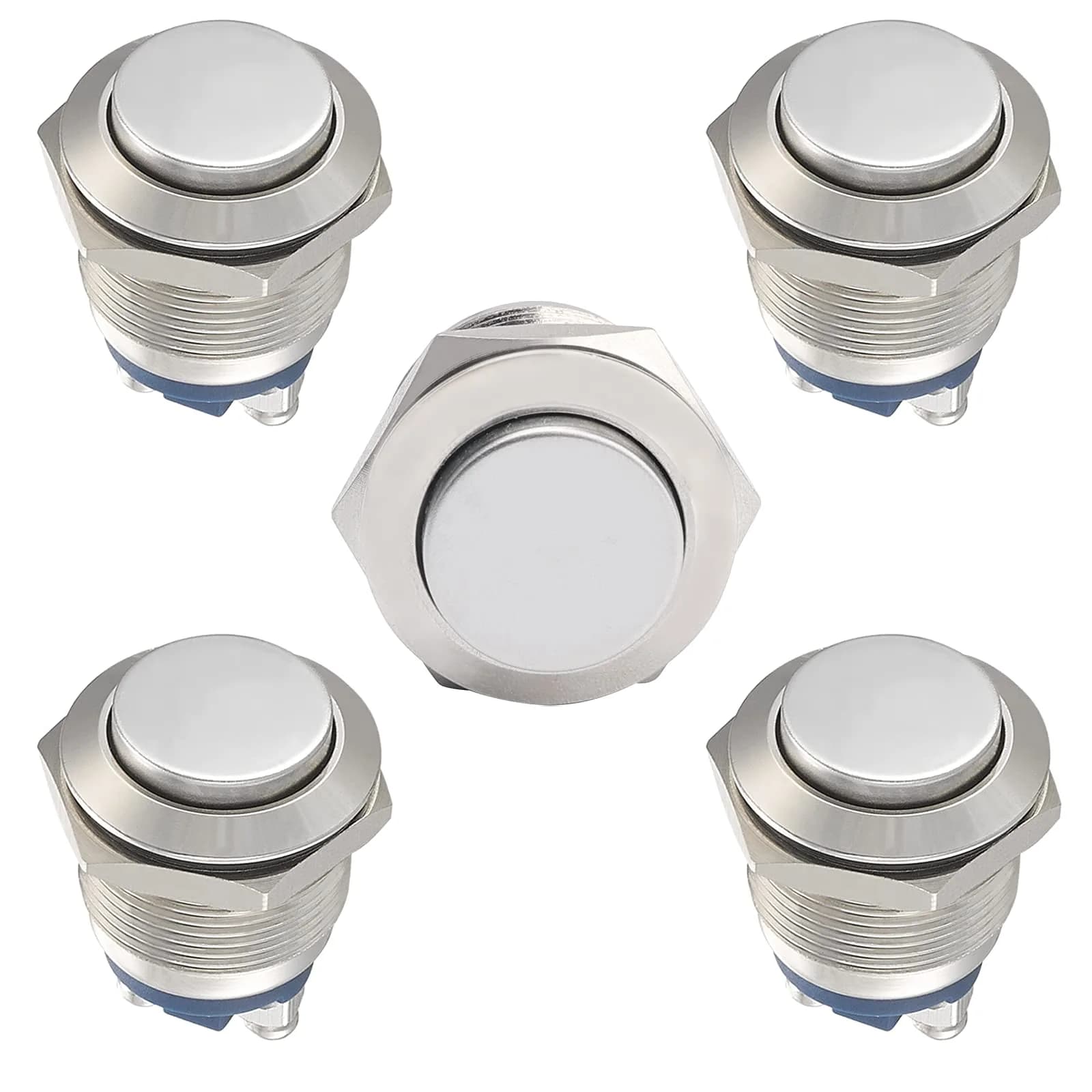 STARELO 5pcs 19mm Momentary Push Button Switch Silver Shell IP65 Waterproof 19mm - main product image