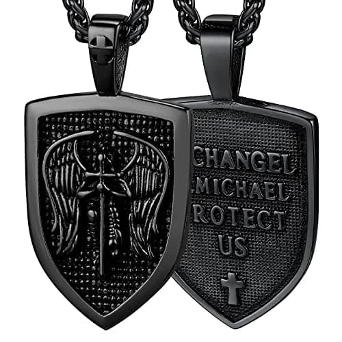 FaithHeart Saint Michael Pendant Necklace for Men, 55+5 CM (22+2 Inches) Wheat Chain | Archangel Protection Amulet thumbnail 1