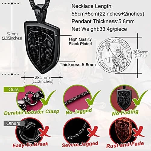 FaithHeart Saint Michael Pendant Necklace for Men, 55+5 CM (22+2 Inches) Wheat Chain | Archangel Protection Amulet thumbnail 5