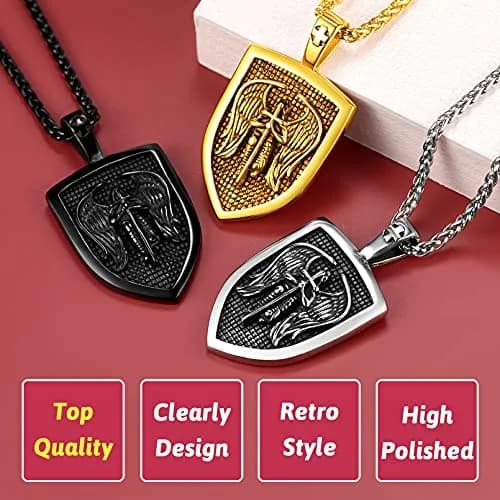 FaithHeart Saint Michael Pendant Necklace for Men, 55+5 CM (22+2 Inches) Wheat Chain | Archangel Protection Amulet thumbnail 6
