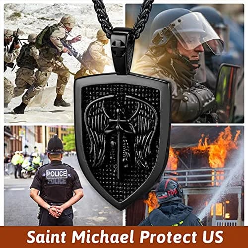 FaithHeart Saint Michael Pendant Necklace for Men, 55+5 CM (22+2 Inches) Wheat Chain | Archangel Protection Amulet thumbnail 3