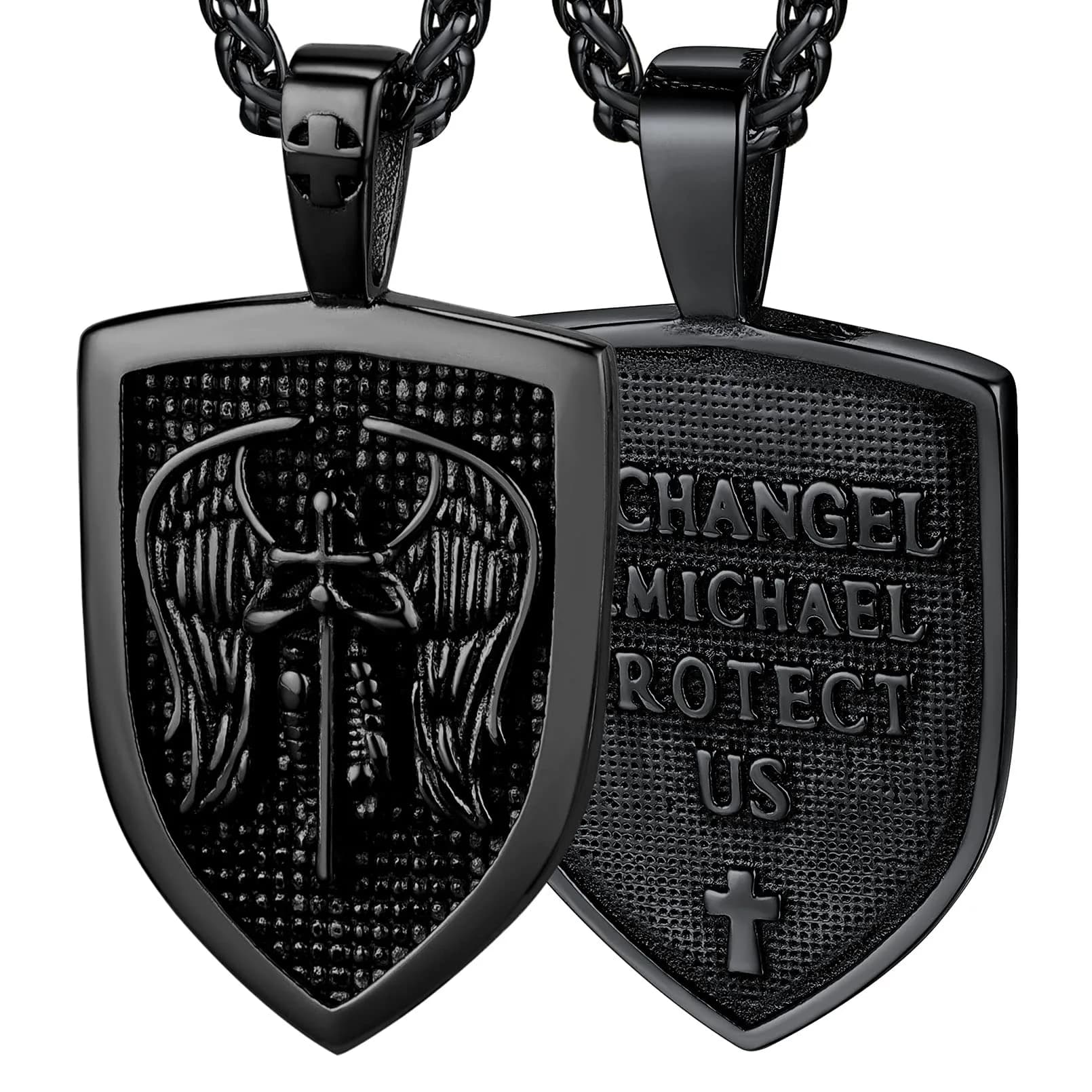 FaithHeart Saint Michael Pendant Necklace for Men, 55+5 CM (22+2 Inches) Wheat Chain | Archangel Protection Amulet - main product image