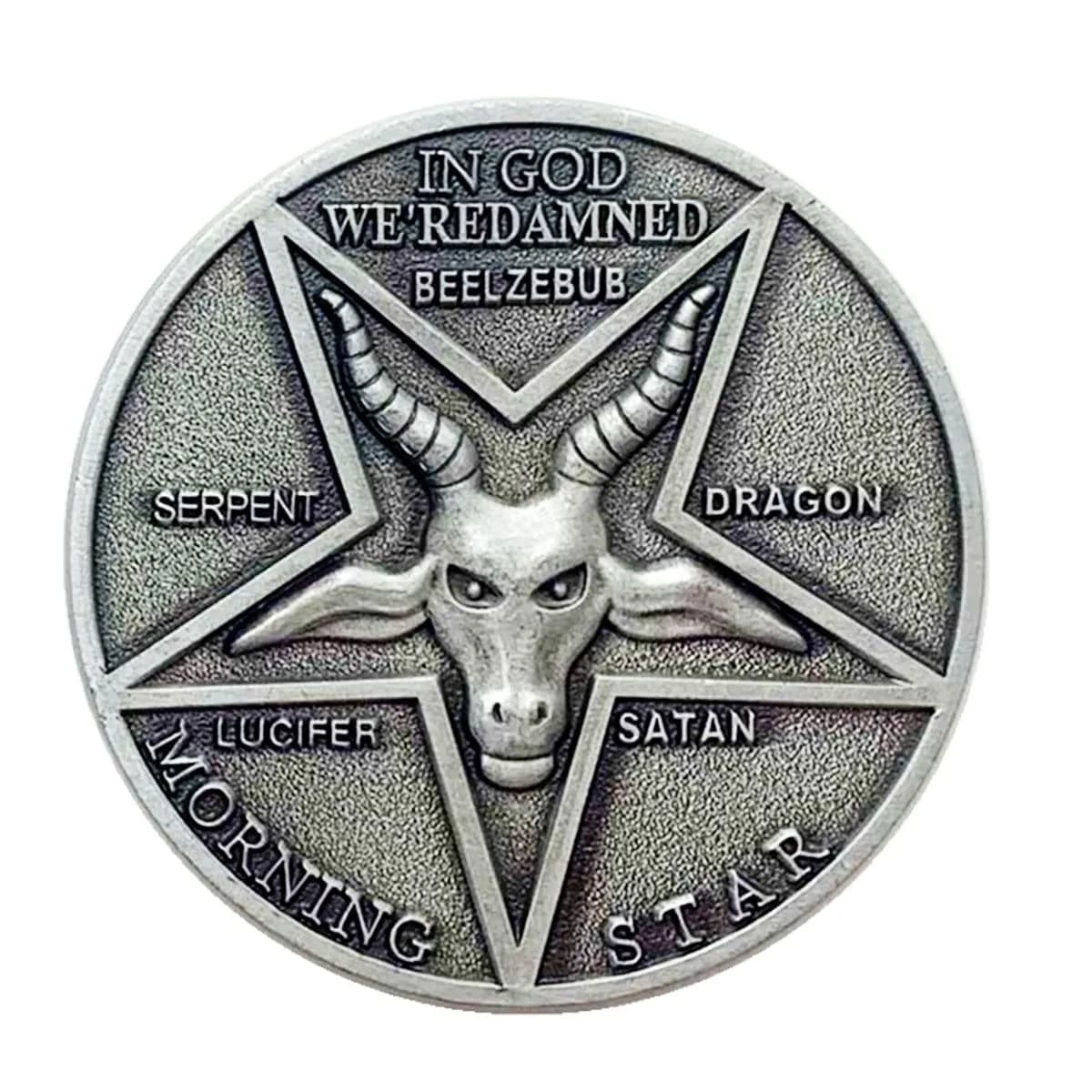 HARMILIY Lucifer Pentecostal Coin Satan Coin Collection Costume Accessories 3.8cm | Vintage Cosplay Prop for Men Women — Silver
