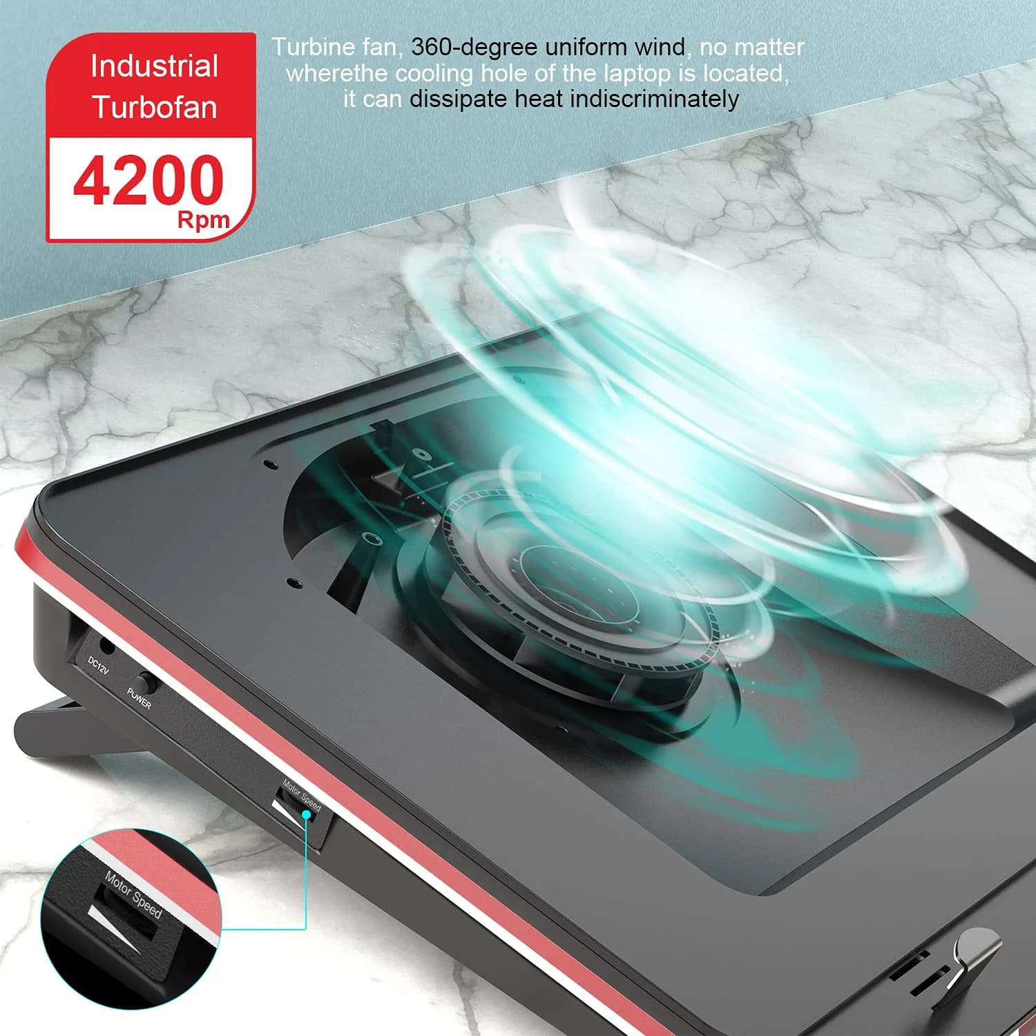 IETS GT500 Powerful Turbo-Fan Laptop Cooling Pad with Seal Foam & Dust Filter | 4200 RPM Variable Speed, 1.13 kg - view 2