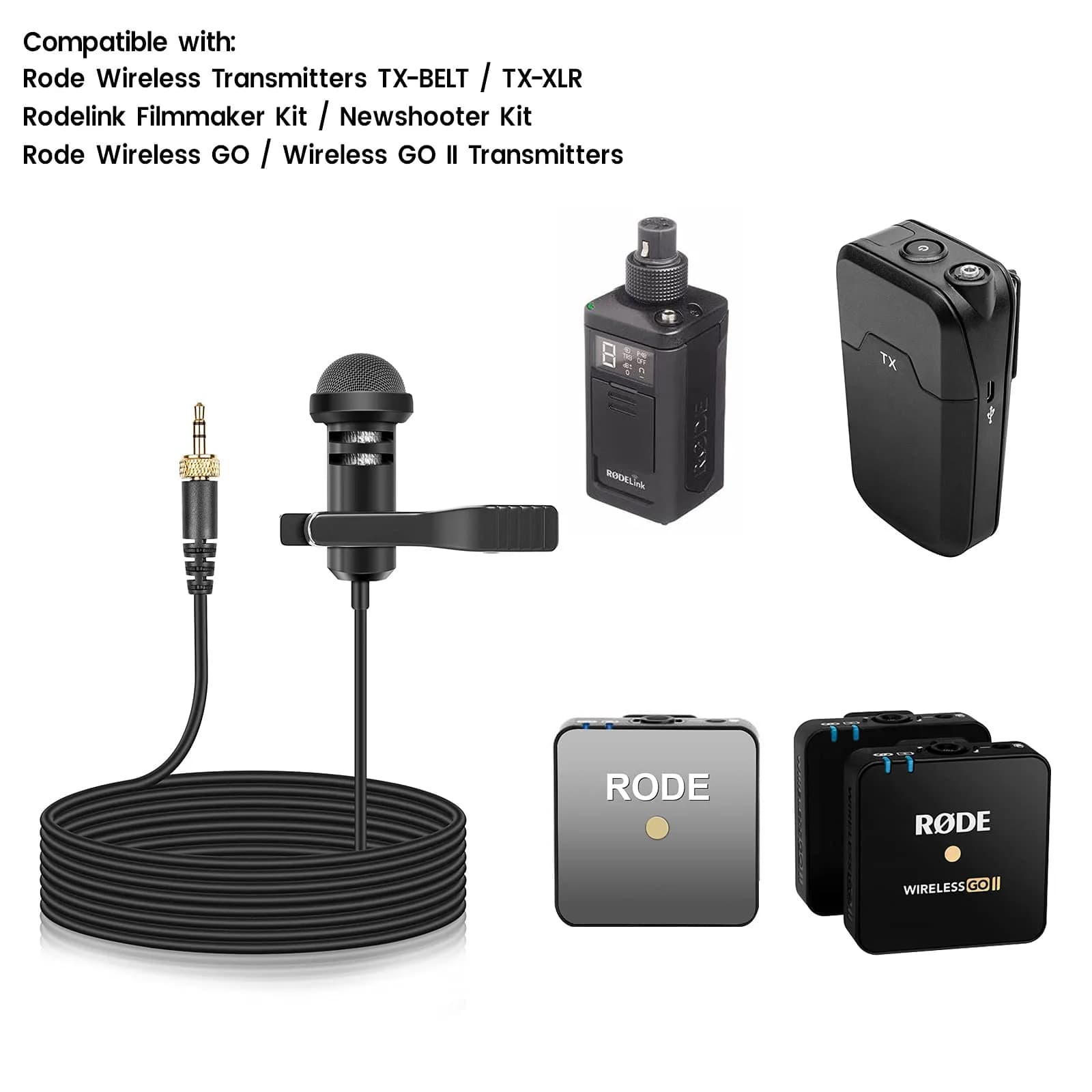 weishan 2-Pack Lavalier Microphone for Rode Wireless Pro, GO II 2 Transmitters | Omnidirectional Condenser Mic with 1.5m Cable - view 2