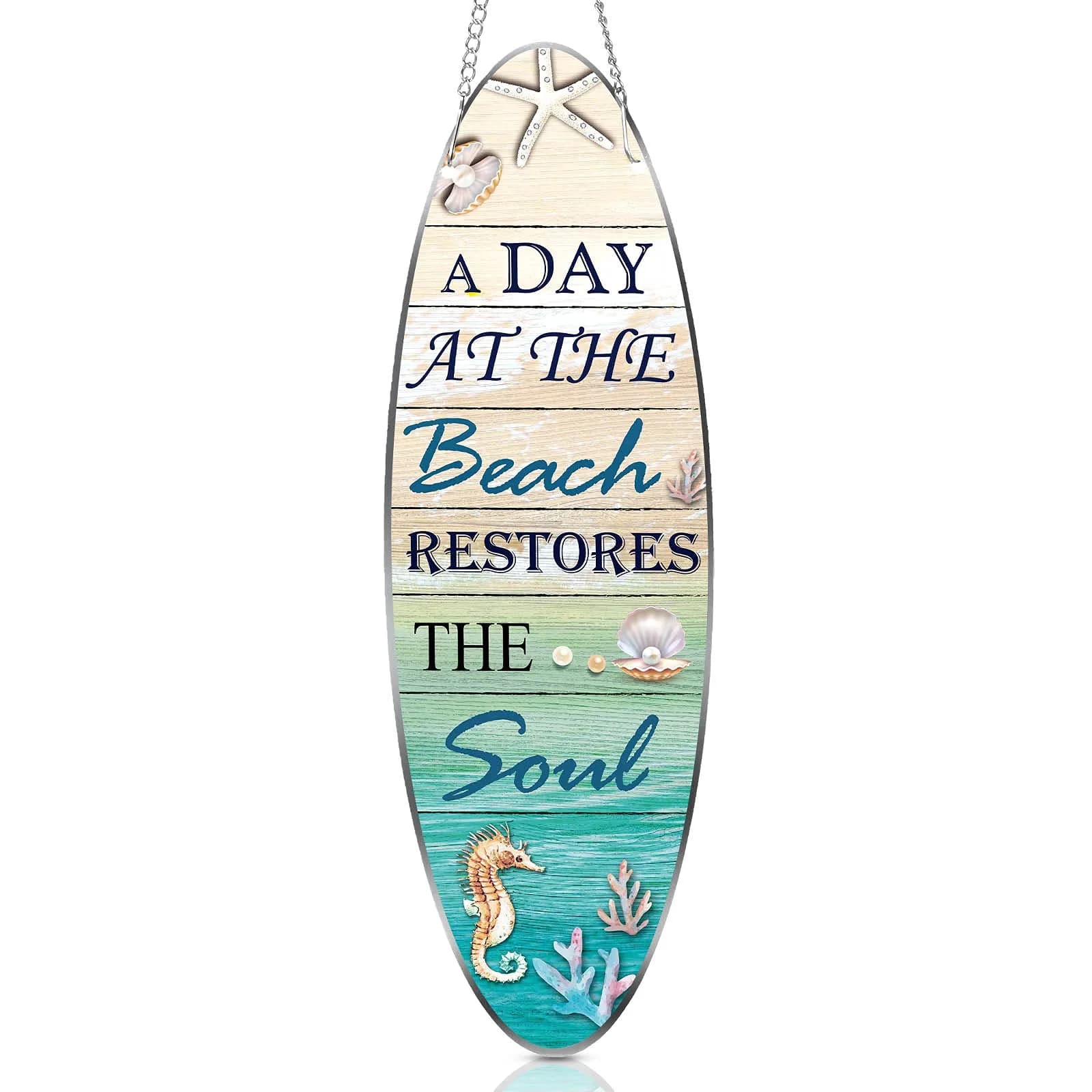 Hotop Metal Beach Sign 10 x 32 cm (4 x 12.6 inches) | Coastal Beach Wall Decor for Bathroom