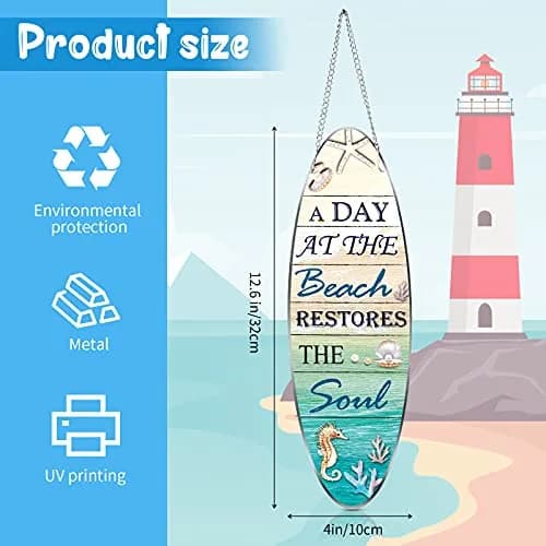 Hotop Metal Beach Sign 10 x 32 cm (4 x 12.6 inches) | Coastal Beach Wall Decor for Bathroom thumbnail 2
